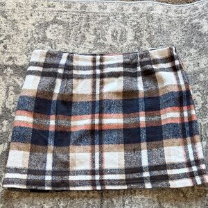 Amazon Plaid Mini Skirt - Navy, Brown, and Cream